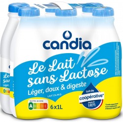 CANDIA Lait doux et léger sans lactose 1L (pack de 6)