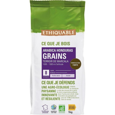 ETHIQUABLE Café en grains pur arabica Honduras Bio 1Kg