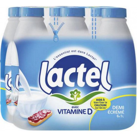 Lait Lactel Vitamine D demi-écrémé 1L (lot de 4 packs de 6 soit 24 bouteilles)
