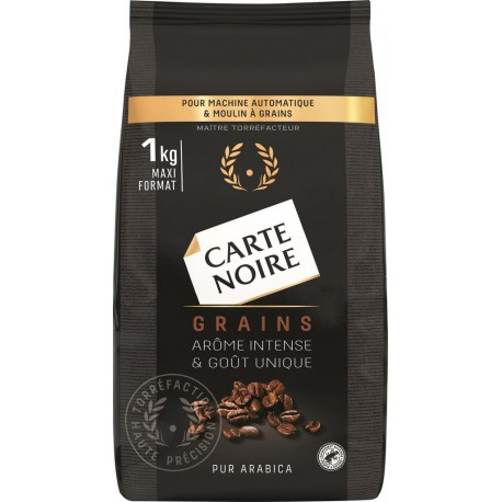 CARTE NOIRE Café en grains arôme intense et goût unique Pur Arabica 1Kg (lot de 3 sachets)