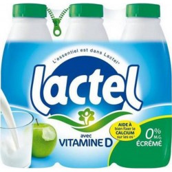 Lait Lactel Vitamine D écrémé 1L (lot de 3 packs de 6 soit 18 bouteilles)