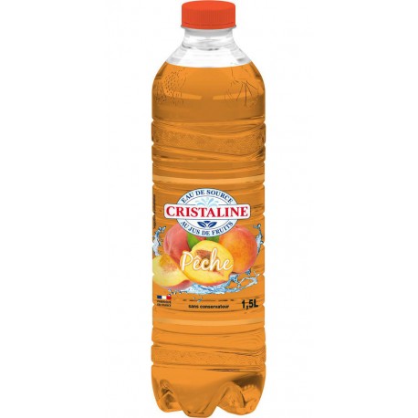CRISTALINE Eau de source aromatisée au jus de pêche 1,5L